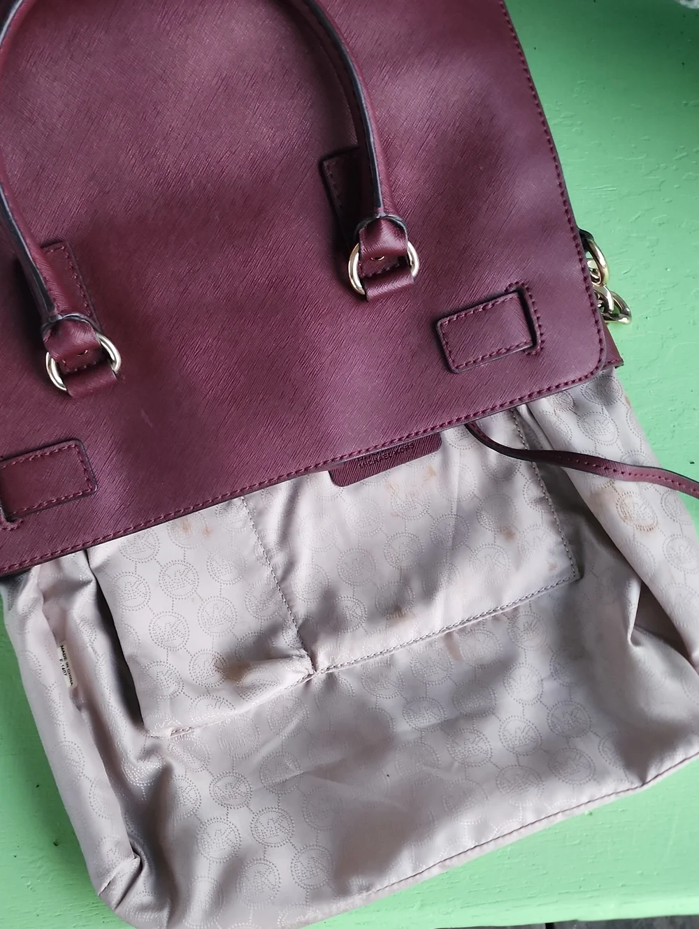 Michael Kors Hamilton Large Saffiano Leather Tote Bag Merlot Burgundy Gold